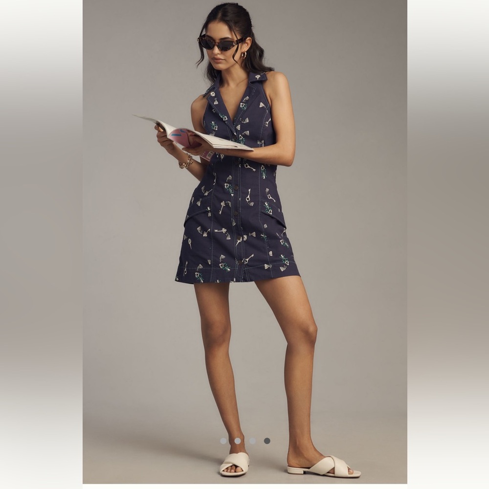Anthropologie Amelia Collared Mini Dress by Maeve Mini Collared Key Print Size M - Picture 7 of 8
